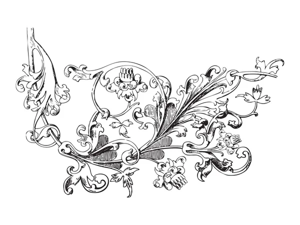 Dal çiçek ve yaprakları Barok vektör ile elle çizilmiş çizimi — Stok Vektör