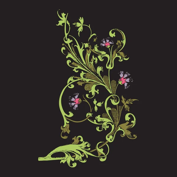 Ilustração desenhada à mão de galho com flores e folhas vetor barroco — Vetor de Stock