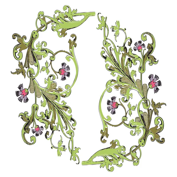 Χέρι συρμένη απεικόνιση κλαδί με λουλούδια και φύλλα μπαρόκ διάνυσμα — Διανυσματικό Αρχείο