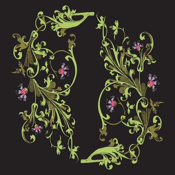Ilustración dibujada a mano de ramita con flores y hojas vector barroco — Vector de stock
