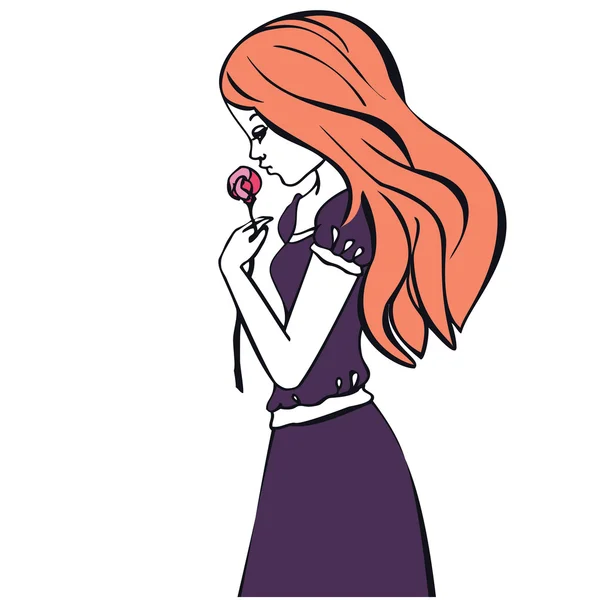 Beautiful romantic girl holds a Rose — Stock Vector