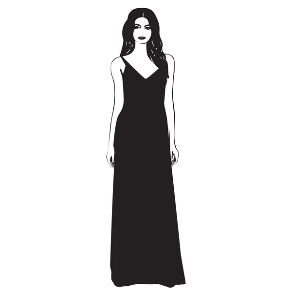 Fashion hand drawn illustration. Vector sketch. Long dress. — Stock