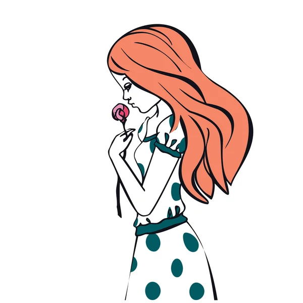 el puantiyeli elbise vintage çizilen illüstrasyon Prenses kız