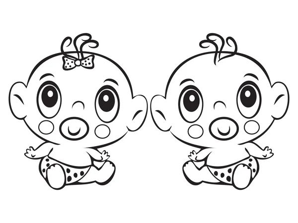 İki komik bebek oturma. Şirin bebek çocuk ve bir diap oturan kız