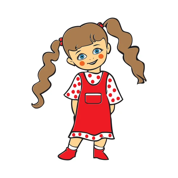 Cute dziewczynka uśmiecha, cute dziewczynka w polka dot strój, T-shi — Wektor stockowy