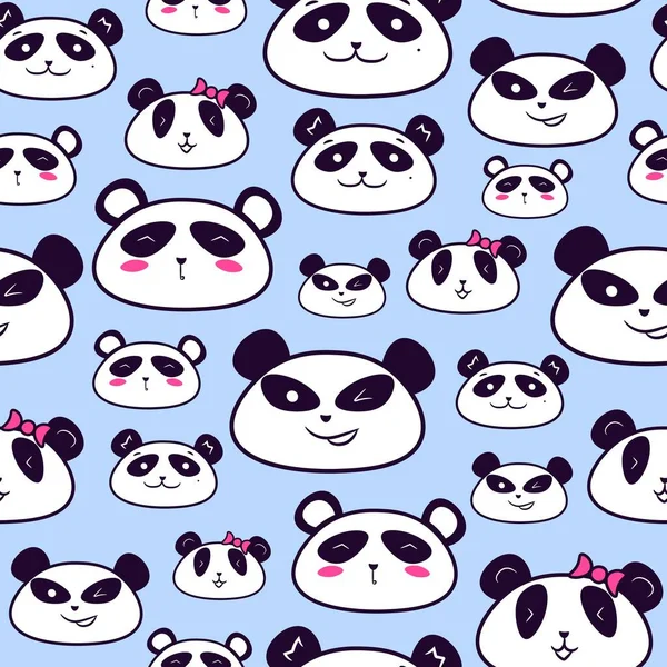 Panda Huvuden Sömlöst Mönster För Barn Kläder Repetitiv Bakgrund Med — Stock vektor