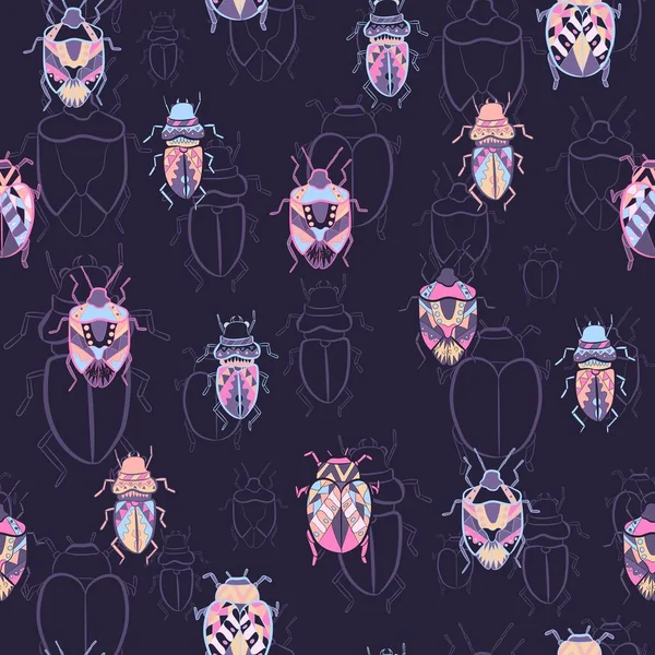 Diferentes Tipos Bugs Patrón Sin Costura Insectos Repetitivos Fondo Con — Archivo Imágenes Vectoriales