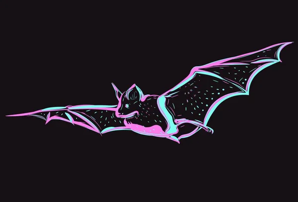 Uçan Bir Hayvanla Doğrusal Neon Sanat Parlayan Bir Gece Yaratığının — Stok Vektör
