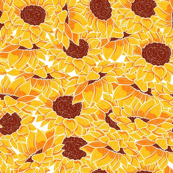 Tropik yaz çiçekleriyle birlikte sarı, pürüzsüz desen. Bahar çiçekleri olan çiçek yineleme geçmişi. Ayçiçekli vektör duvar kağıdı ve çiçek açmış papatya bitkileri.