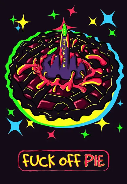 Card Illustration Woman Hand Getting Out Glowing Pie Neon Vector Royalty Free Stock Illustrations