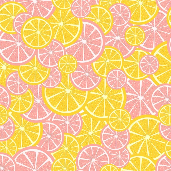 Summer Seamless Pattern Fruit Slices Top Each Other Lemons Oranges — ストックベクタ