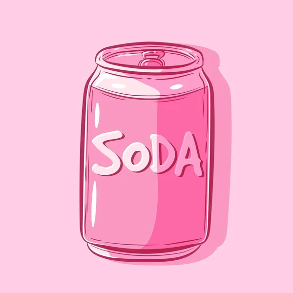 Basit bir kawaii soda kutusunun vektör sanatı. Alüminyum bir kapta pembe taze bir içeceğin izole edilmiş nesnesi.. 