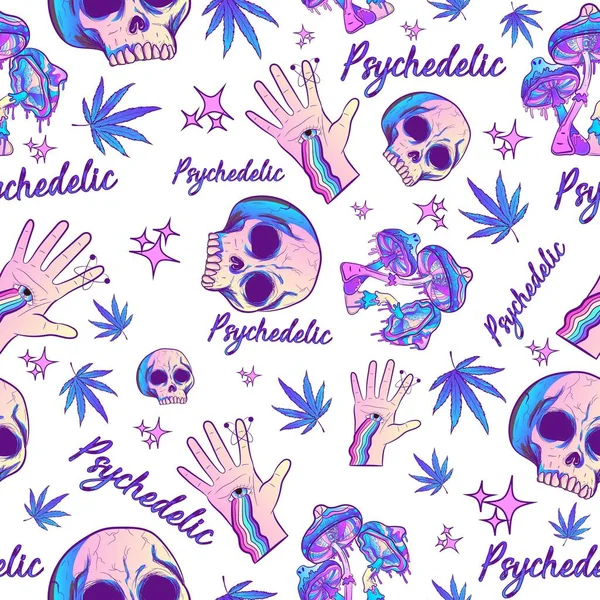 Lila Psychedelische Nahtlose Muster Mit Trippigen Lebendigen Farben Und Esoterischen — Stockvektor