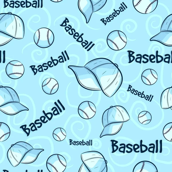 Blauw Naadloos Patroon Met Baseball Concept Elementen Repetitieve Achtergrond Met — Stockvector