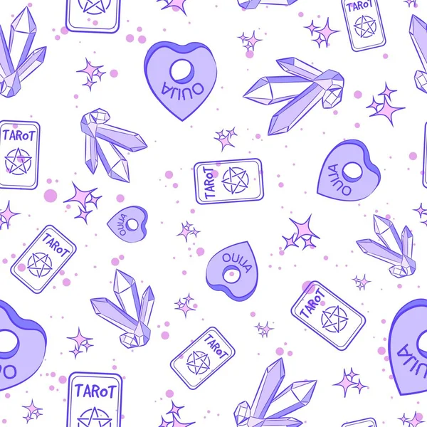Pastel Púrpura Patrón Oculto Sin Costuras Con Planchetas Ouija Cartas — Vector de stock
