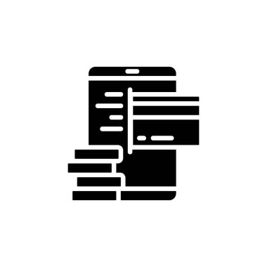 Mobil ödeme vektör simgesi katı biçimi. Web sitesi, başvuru, ticaret, sunum, logo ve daha fazlası için mükemmel. Basit, ince ve modern katı simge