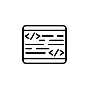 Vektör simgesi programlanıyor. Simge satırı biçiminde kodlama ve programlama. Logo, sunum, web sitesi ve daha fazlası için mükemmel bir kullanım. Modern simge tasarımı özet biçimi