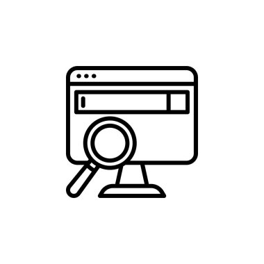 Motor vektör simgesini ara. Simge satırı biçiminde kodlama ve programlama. Logo, sunum, web sitesi ve daha fazlası için mükemmel bir kullanım. Modern simge tasarımı özet biçimi