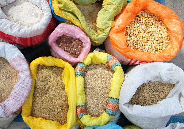 Bags of Grains at Market — Stock Photo, Image