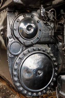 Buharlı lokomotif yakın çekim.