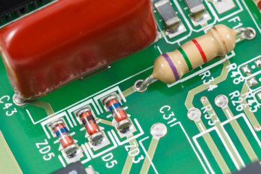 Baskılı devre kartı (Pcb) dirençler, diyotlar ile makro çekim