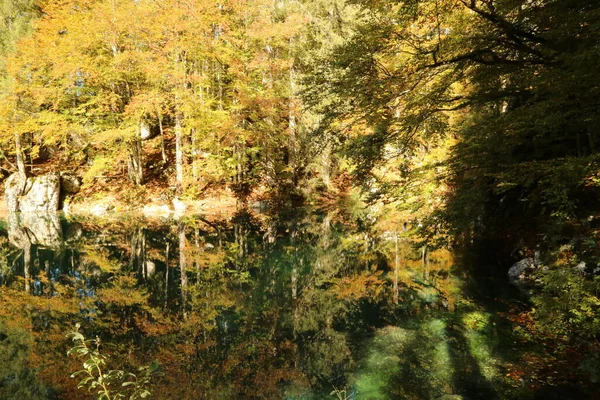 Autumn Fusine Lakes Natural Park Italy High Quality Photo — Stock Photo, Image