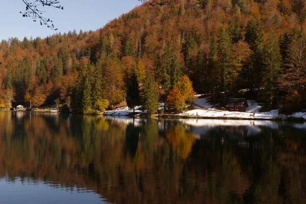 Autumn Fusine Lakes Natural Park Italy High Quality Photo — Stock Photo, Image