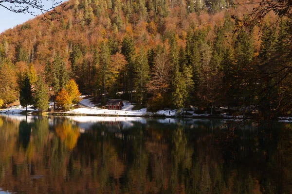 Autumn Fusine Lakes Natural Park Italy High Quality Photo — Stock Photo, Image