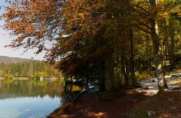 Autumn Fusine Lakes Natural Park Italy High Quality Photo — Stock Photo, Image