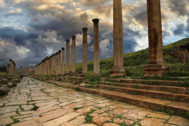 Antik Roma şehri Jerash 'ın Cardo Maximus' u.