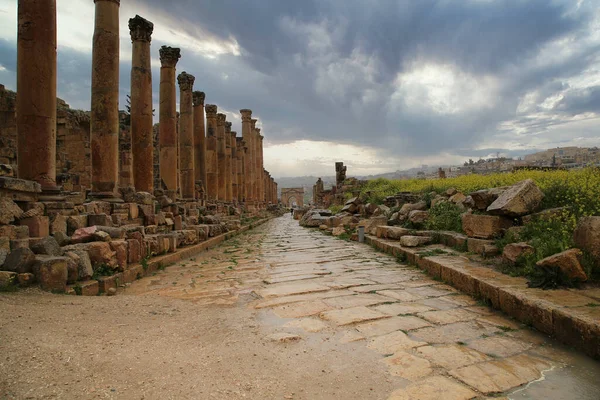 Το Cardo Maximus στην αρχαία ρωμαϊκή πόλη Jerash, Ιορδανία — Φωτογραφία Αρχείου