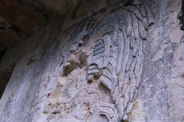 Remains of decorations in the Palace of Palenque, Mexico — 스톡 사진