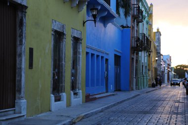 The colorful buildings of Campeche at sunset, Mexico