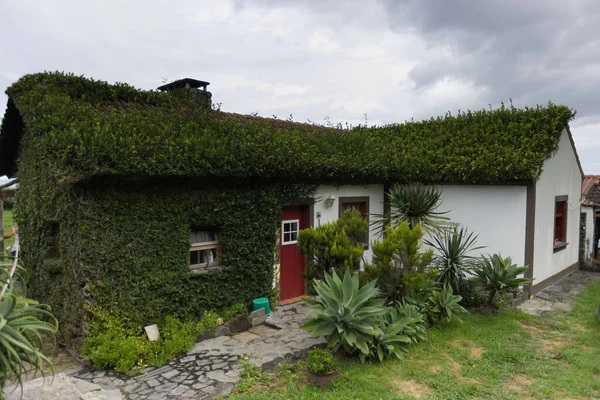 Casa cubierta de vegetación en la isla de Sao Jorge en las Azores — Foto de Stock