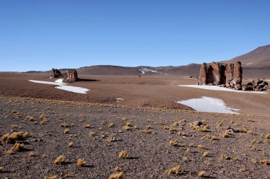 Monjes De La Pacana 'nın kaya oluşumları, Salar de Tara, Şili. Yüksek kalite fotoğraf