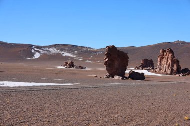 Monjes De La Pacana 'nın kaya oluşumları, Salar de Tara, Şili. Yüksek kalite fotoğraf