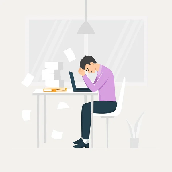 職場で若い男性従業員をストレス 過労の概念 — ストックベクタ