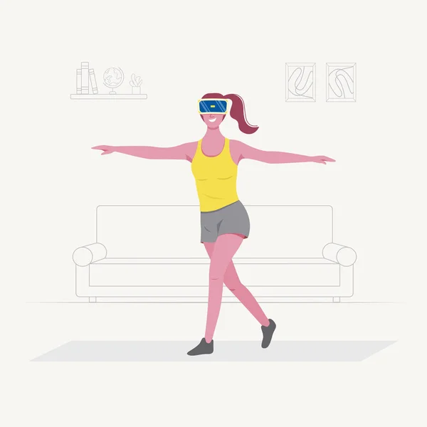 Les Jeunes Femmes Gaies Utilisent Technologie Réalité Virtuelle Pour Sport — Image vectorielle