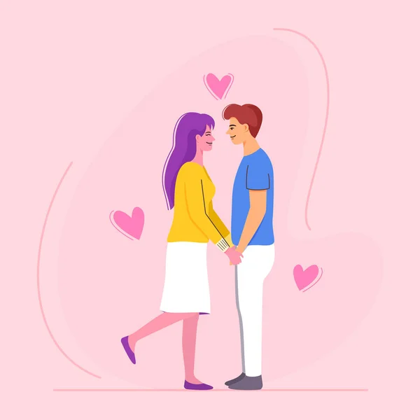 Loving Couple Scene Male Female Holding Hands Romantic Date Flat — Stock Vector