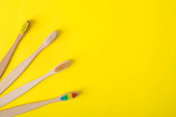 Bamboo wood toothbrushes, zero waste — Stock Photo, Image