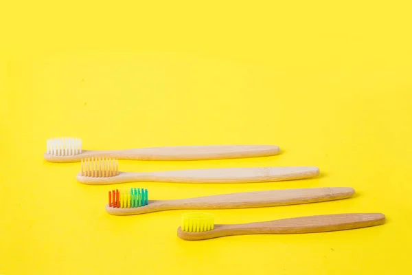 Bamboo wood toothbrushes, zero waste — Stock Photo, Image