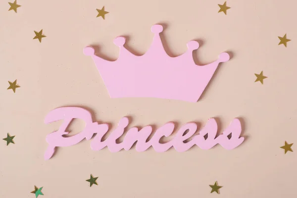 Primera Fiesta Cumpleaños Para Pequeña Princesa Letras Princesa Como Decoración — Foto de Stock