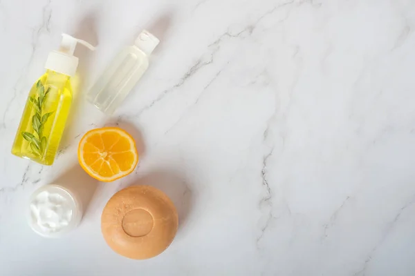 spa lemon face cream and lemon oil, soap. bath salt and soap - lemon beauty treatment