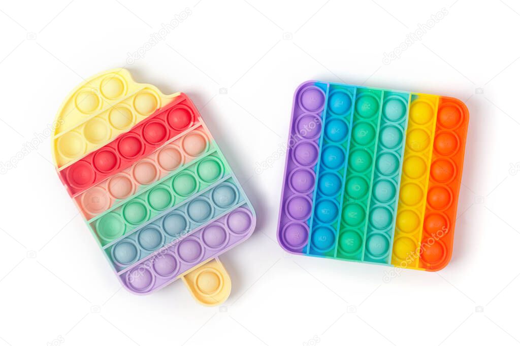colorful anti stress sensory fidget push pop it toy on white background