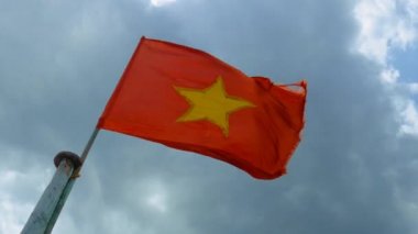 Vietnamca resmi bayrak sallayarak