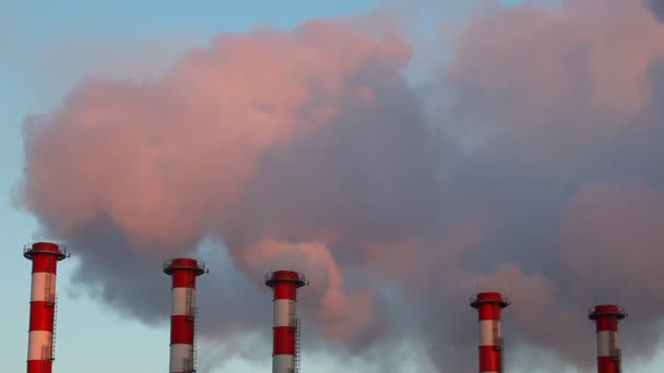 Förorenande fabriken i gryningen — Stockvideo