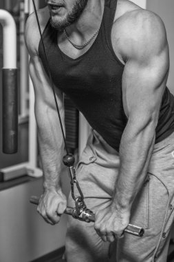 Atlet kasları gösterir. Vücudunuzun üzerinde çalışmak ve hedefe ulaşmak. Fotoğraflar spor dergi ve Web siteleri için.