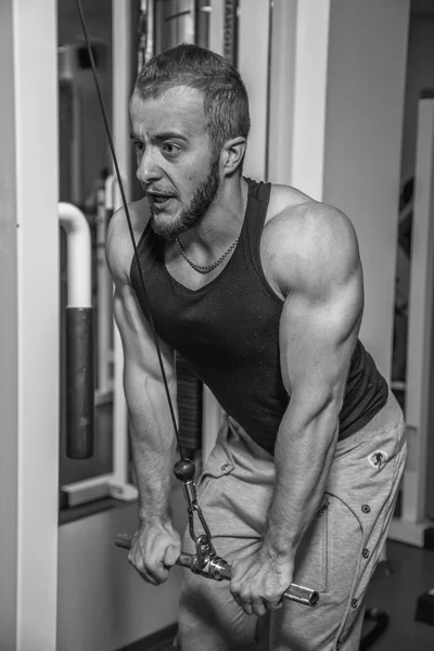 L'atleta dimostra muscoli. Lavora sul tuo corpo e raggiungere l'obiettivo. Foto per riviste sportive e siti web . — Foto Stock