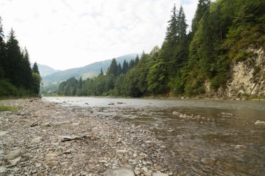 Güzel nehir ve dağ sahne. Dağlar inanılmaz güzel doğası. Adam bakire vahşi alan. Fotoğraf doğal dergiler, posterler, arka planında ve Web siteleri için.