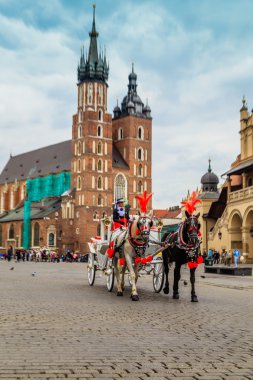 Krakow, Polonya - 28 Eylül 2015: Krakow en çok ziyaret edilen Polonya'da yabancı turistler ve Polonyalılar arasında bir şehirdir.